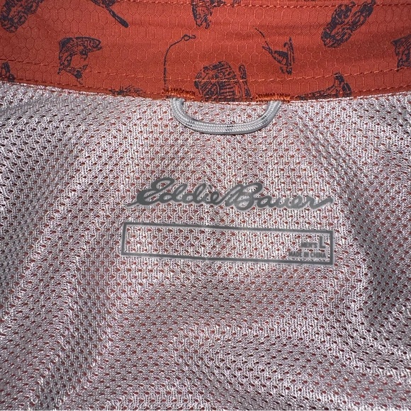 Mens L Eddie Bauer button up short sleeve shirt burnt orange equestrian pattern - Picture 7 of 9